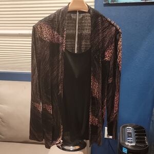 Black, Gold and Pink Patterned Blouse With Attached Shell